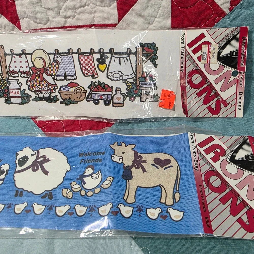 Trans-Easy Iron-Ons Country Farm Animal Sunbonnet Sue Transfers Blue White Multi